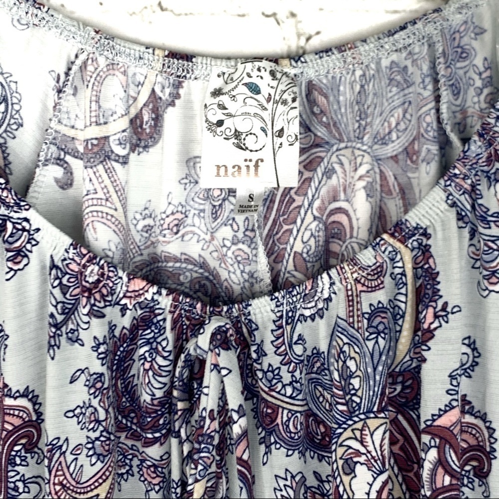 𝅺nwot-naif Boho Loose Fit Flair Sleeve Print Top SM - Picture 4 of 16